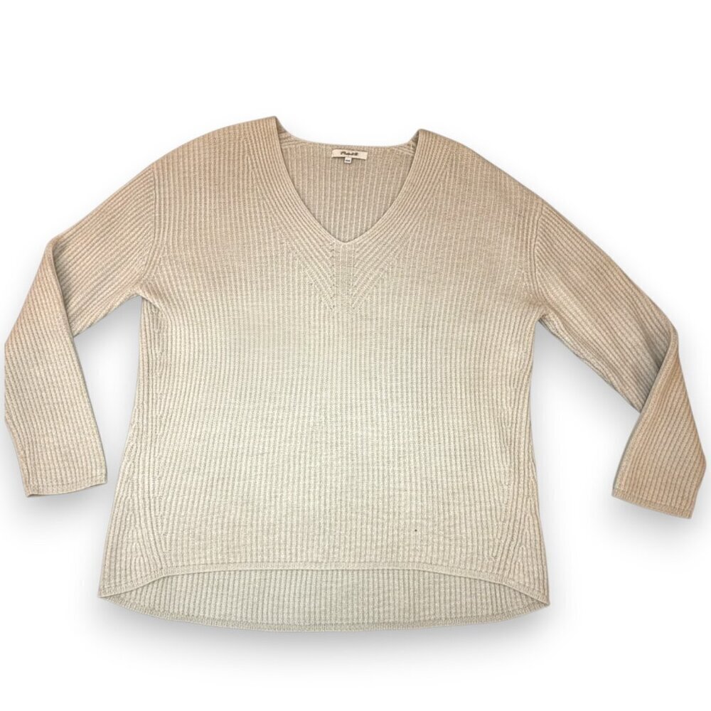 Madewell Oatmeal Woodside Wool Blend Chunky Ribbed Pullover Sweater Large